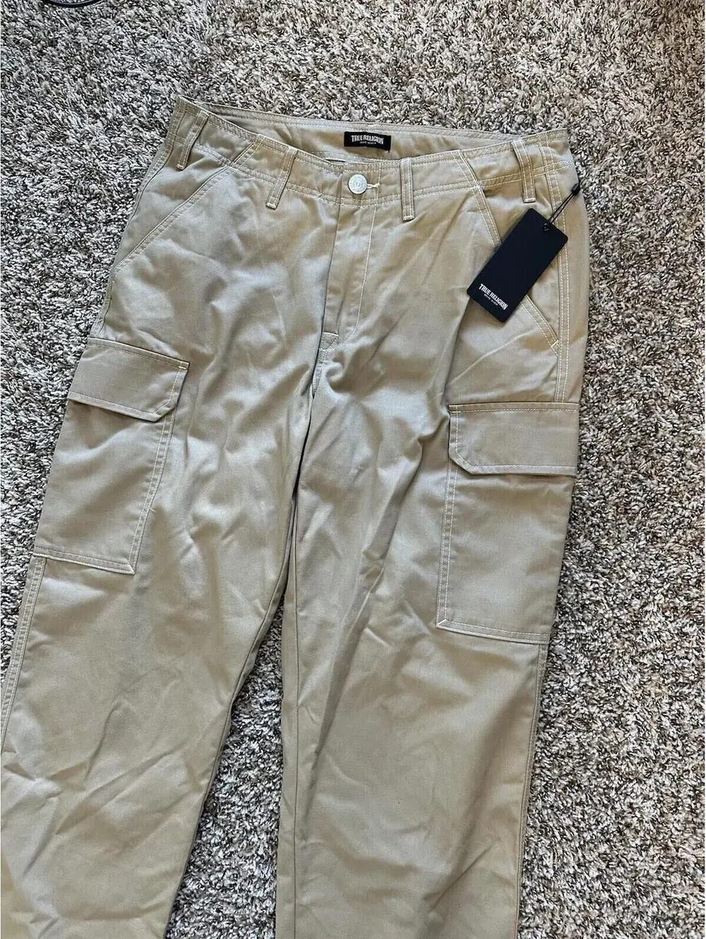 True Religion Men's Travertine Khaki Baggy Cargo Pants Size 32x32 NWT $159